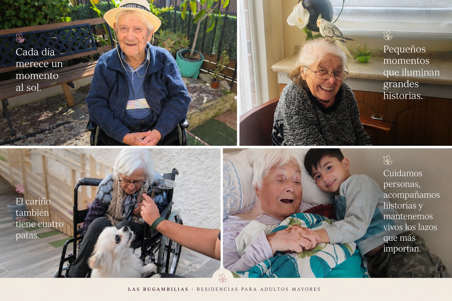 Collage de residentes compartiendo momentos, afecto y vínculos familiares